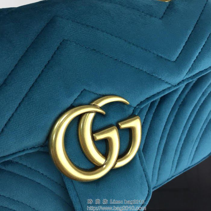 GUCCI古馳 新款 專櫃品質 原單 446744絨布 寶藍 鏈條單肩斜挎包HY1438